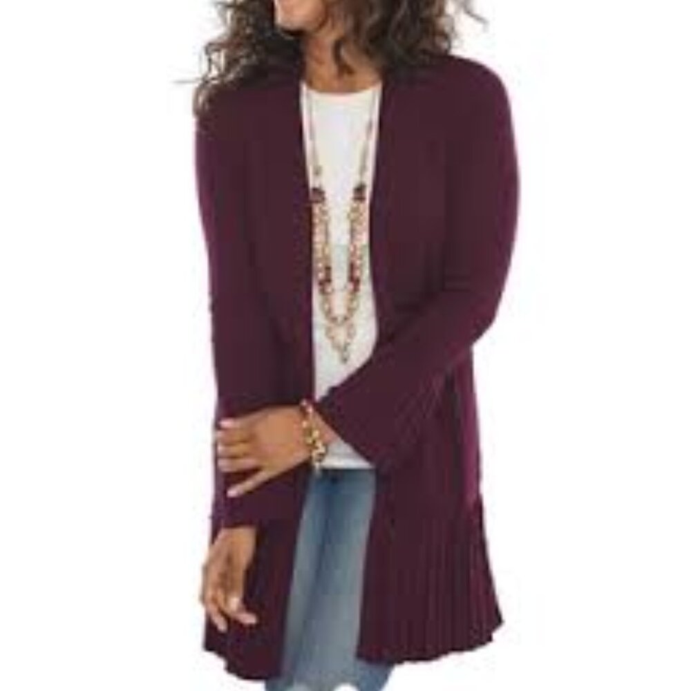 New Chico's size Large/2 Purple Burgundy Beaded Pleated Open Long Cardigan